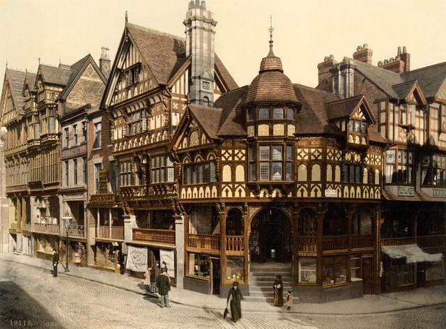 The Row, Chester, Cheshire, England, c. 1895; a unique medieval shopping arcade