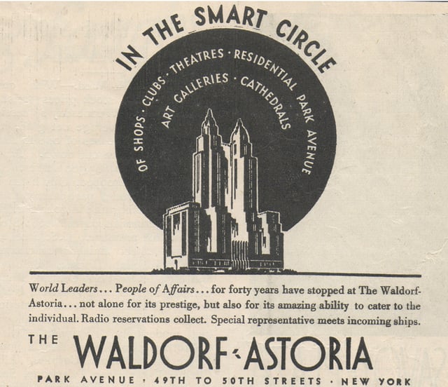 Waldorf-Astoria ad (1933)