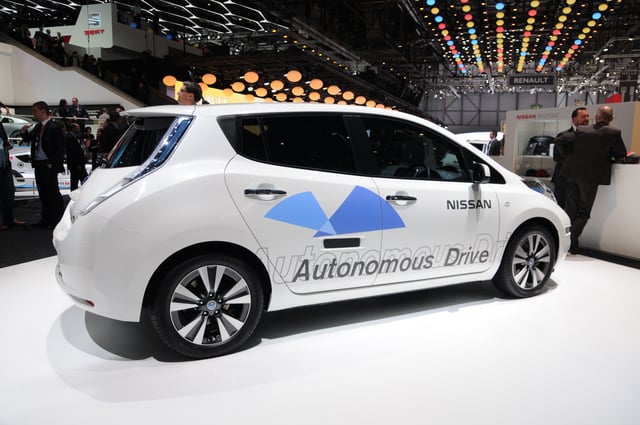 Nissan autonomous car prototype technology was fitted on a Nissan Leaf all-electric car.