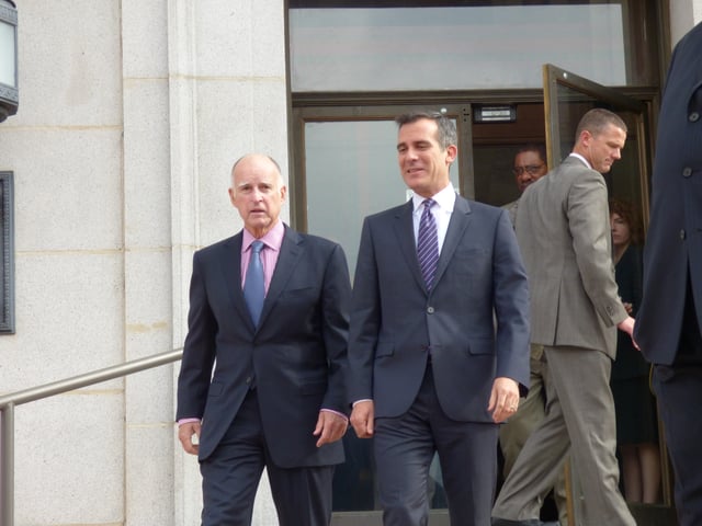 Democrats Jerry Brown and Eric Garcetti, serving as Governor of California and Mayor of Los Angeles