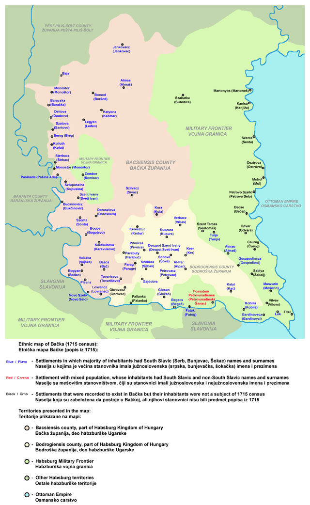 Ethnic map and political division of the area in 1715