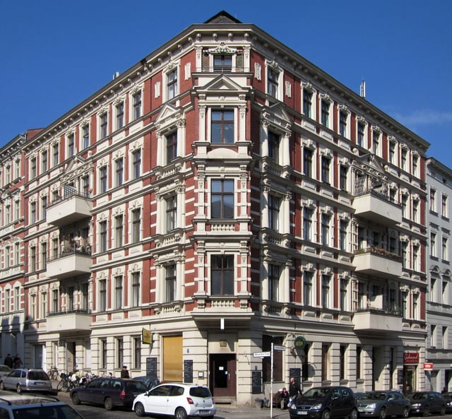 A mixed-use building in Kreuzberg. The 'blockrand' structure of the 1862 Hobrecht-Plan is typical for Berlin.