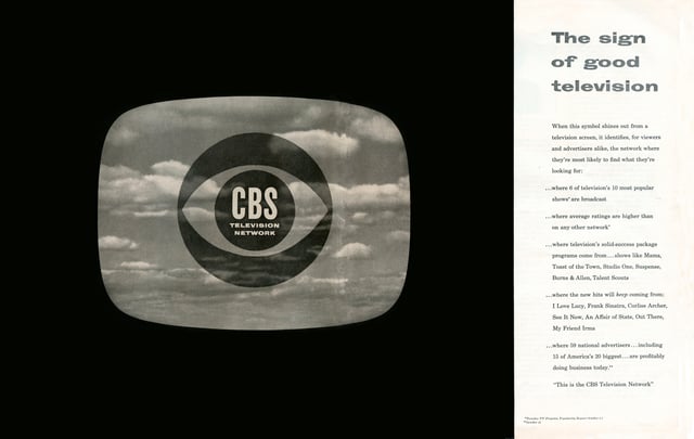 A 1951 advertisement for the CBS Television Network introduced the Eye logo.