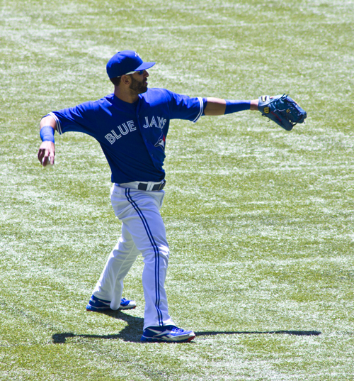 Jose Bautista warming up prior to a game against the Los Angeles Angels during the 2012 season.