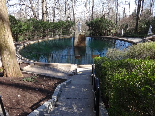Fountain pool at National Shrine Grotto of Our Lady of Lourdes, April 2016.