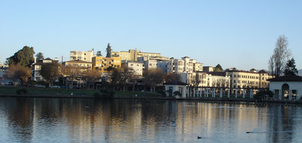 The north end of the Adams Point district, as seen from Lakeshore Avenue on the east shore of the lake