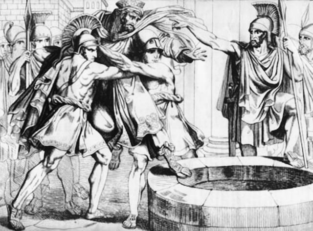 The Spartians throw Persian envoys into a well.