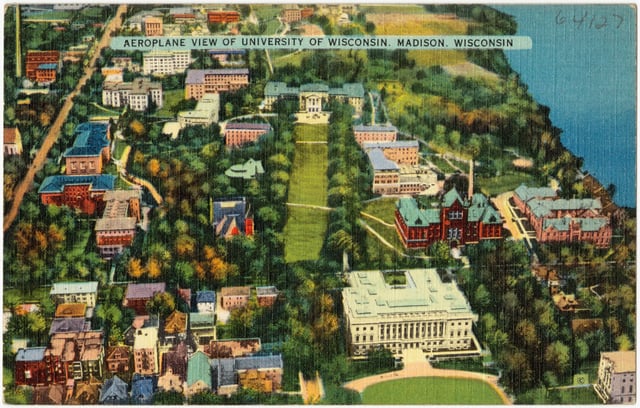 Overhead view of central campus in the 1920s