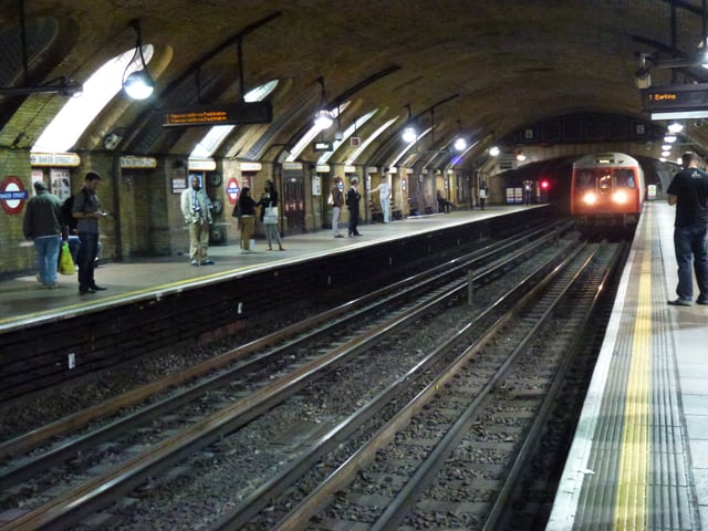 Baker Street station, London, opened in 1863, was  the world's first station to be completely underground. Its original part, seen here, is just below the surface and was constructed by cut-and-cover tunnelling.