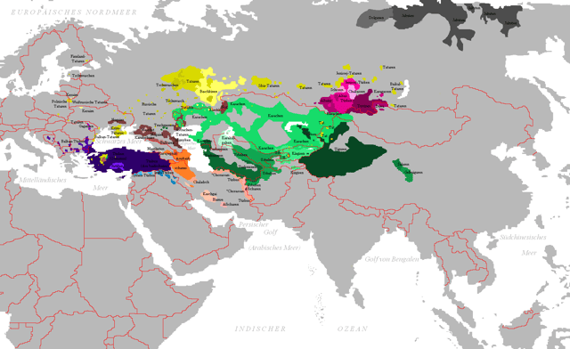 Descriptive map of Turkic peoples.