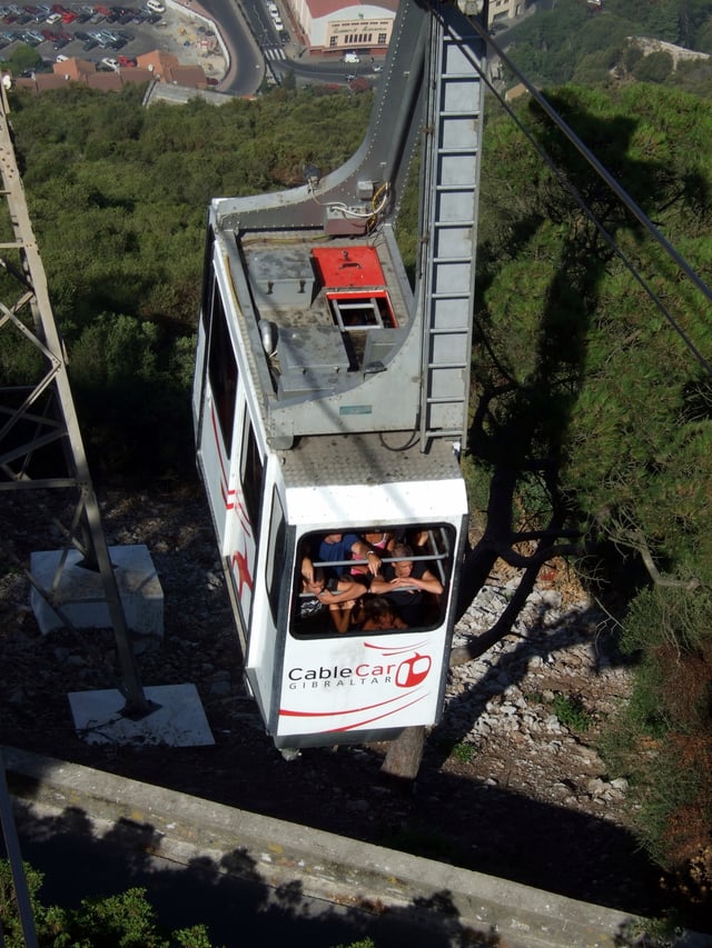 The Gibraltar Cable Car runs from outside the Gibraltar Botanic Gardens to the top of the Rock.