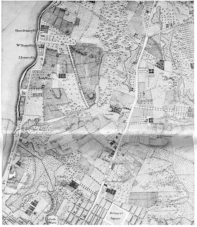 Map of old Greenwich Village. A section of Bernard Ratzer's map of New York and its suburbs, made ca. 1766 for Henry Moore, Royal Governor of New York, when Greenwich was more than two miles (3 km) from the city.
