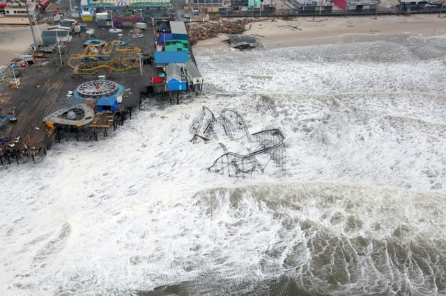 Damage to Casino Pier in Seaside Heights, New Jersey