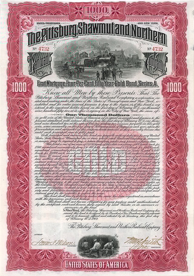 Bond of the Pittsburg, Shawmut and Northern Railroad Company from the 1st February 1902