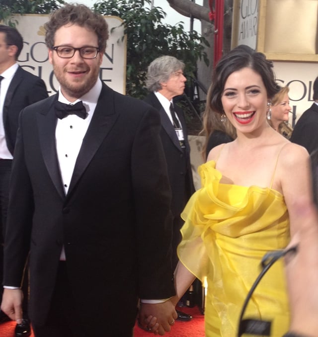 Rogen with his wife, Lauren Miller, at the 69th Annual Golden Globes Awards in 2012