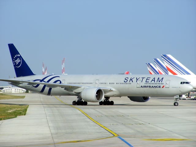 An Air France Boeing 777-300ER specially painted in SkyTeam livery to commemorate the airline's membership