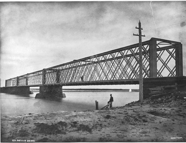 An Intercolonial Railway bridge, 1875. The railway was established as a result of Confederation.