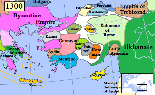 Beyliks and other states around Anatolia, c. 1300.
