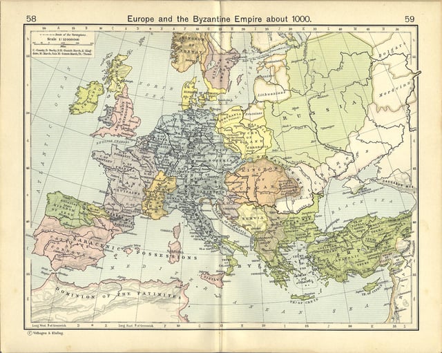 Europe shortly after Otto's reign. The Hungarians (orange), located to the east of Otto's realm (blue), invaded Germany in 954 and 955.