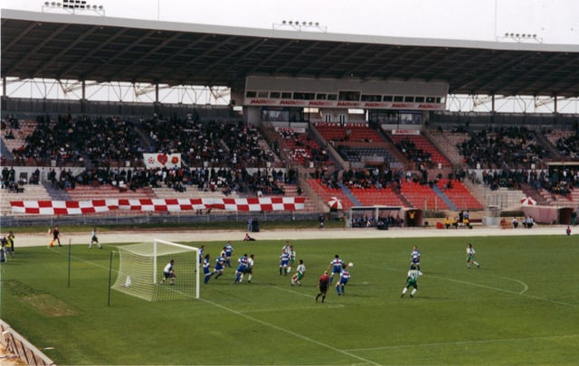 Pietà Hotspurs playing against Floriana during the 1999–2000 Maltese Premier League.