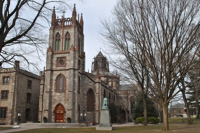 University Church at Rose Hill, with Orestes Brownson statue in foreground