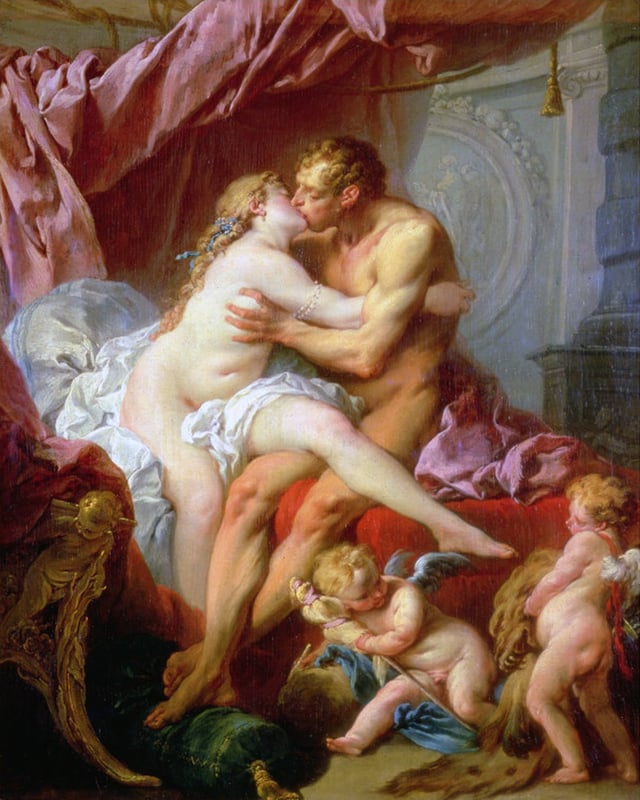 Heracles and Omphale by François Boucher, with young Cupids at their feet