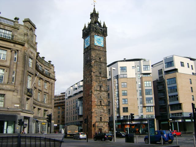 The Tolbooth Steeple dominates Glasgow Cross and marks the east side of the Merchant City.