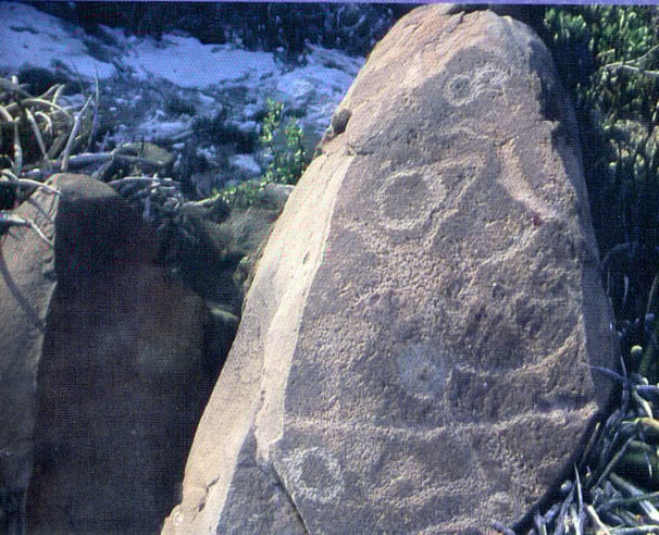 Trace of petroglyphs engraved on rocks at Boca de Potrerillos.