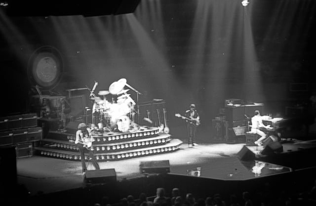 Queen on stage at the Oakland Arena, Oakland, California, July 1980