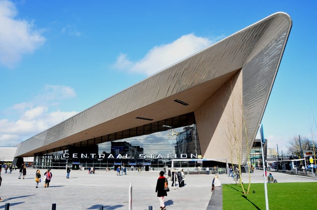 Rotterdam's new Central Station reopened in March 2014, designed to handle up to 320,000 passengers daily.