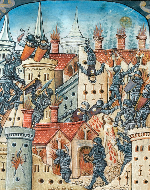 The Roman siege and destruction of Jerusalem, from a Western religious manuscript, c.1504
