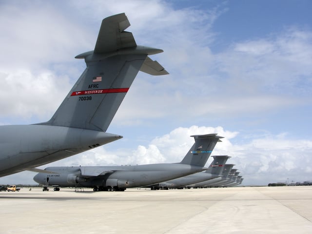 Eight C-5 Galaxy aircraft at Rota