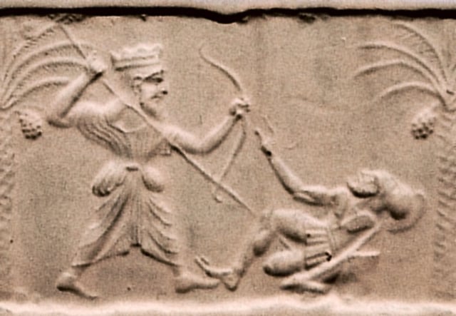 Achaemenid king killing a Greek hoplite. Circa 500 BC–475 BC, at the time of Xerxes I. Metropolitan Museum of Art.