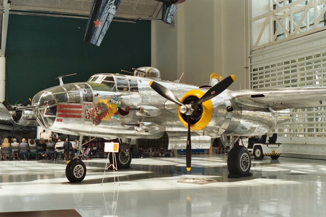 A B-25 Mitchell bomber on the main floor of the museum.