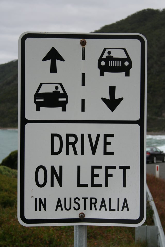 A sign reminding motorists to keep left in Australia.