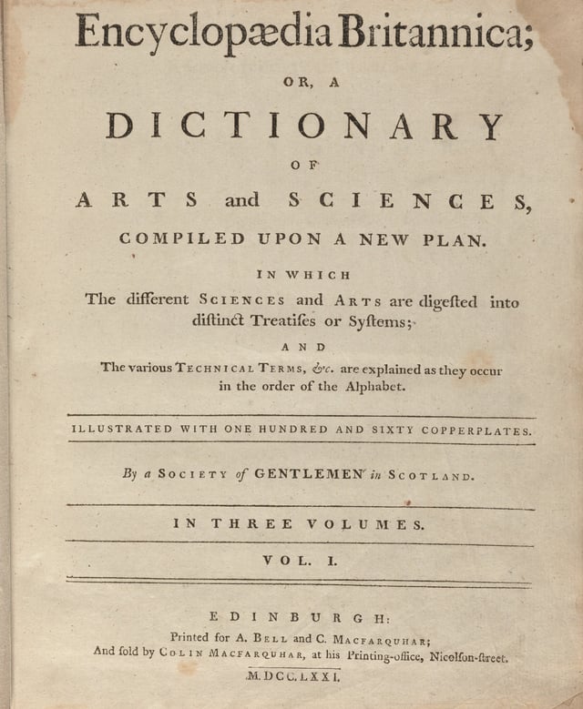 Title page of the first edition of the Encyclopædia Britannica