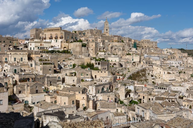 The Sassi cave houses of Matera are among the first human settlements in Italy dating back to the Paleolithic.