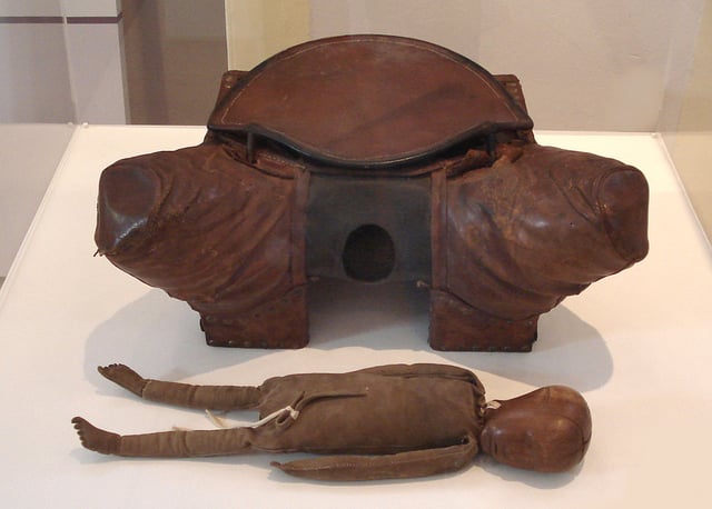Model of pelvis used in the beginning of the 19th century to teach technical procedures for a successful childbirth.