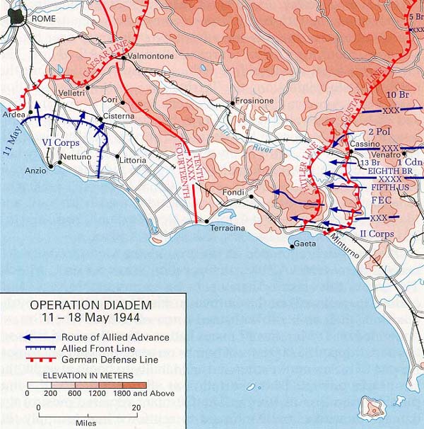 Allied plan of attack for Operation Diadem, May 1944