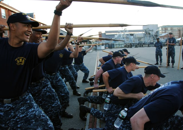 American petty officers reenact boarding pike drills