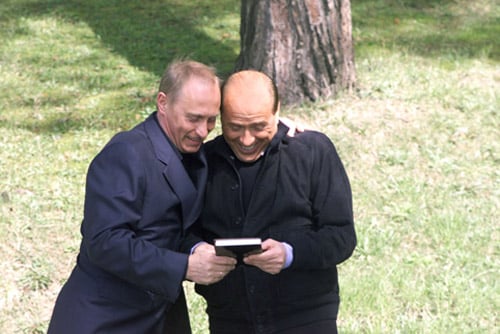 Putin with Italian Prime Minister Silvio Berlusconi. The two leaders built up a close friendship