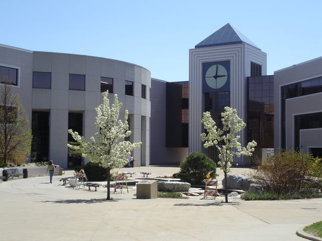 Waldo Library and the University Computing Center, joined by the Stewart Clocktower, on Western Michigan University's campus.