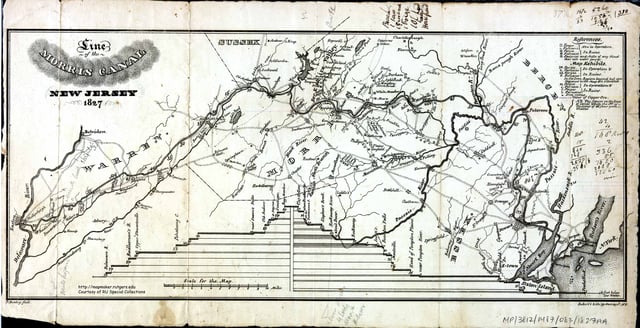 A map of the 107-mile long Morris Canal across northern New Jersey