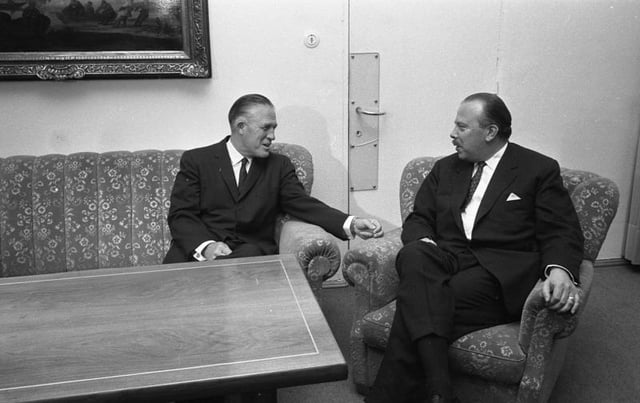 Governor Romney meeting with German Secretary of State Freiherr von Guttenberg in December 1967