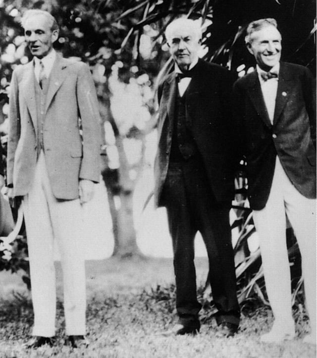 Henry Ford, Thomas Edison, and Harvey Firestone, respectively. Ft. Myers, Florida, February 11, 1929