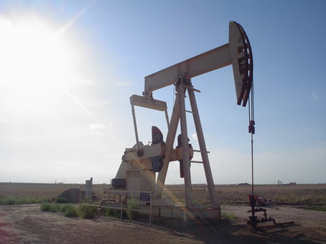 Pumpjack pumping an oil well near Lubbock, Texas.