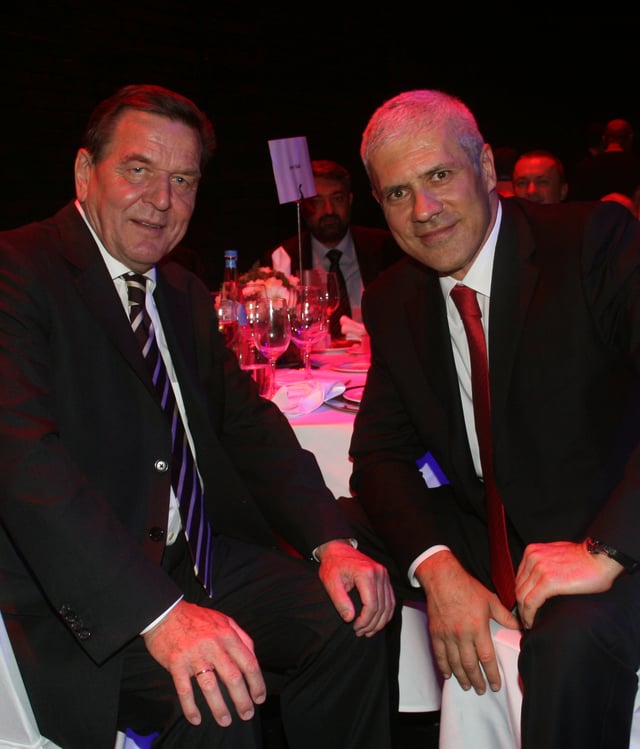 Boris Tadić attending Quadriga awards ceremony with Gerhard Schröder.