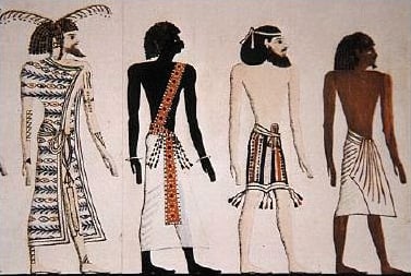 A Libyan, a Nubian, a Syrian, and an Egyptian, drawing by an unknown artist after a mural of the tomb of Seti I.