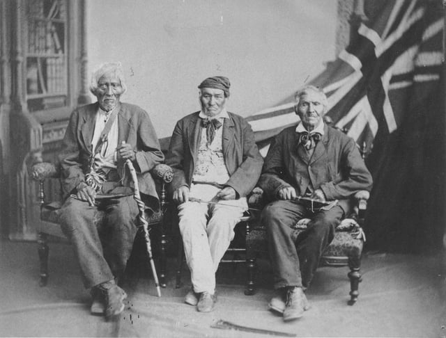 1882 studio portrait of the (then) last surviving Six Nations warriors who fought with the British in the War of 1812