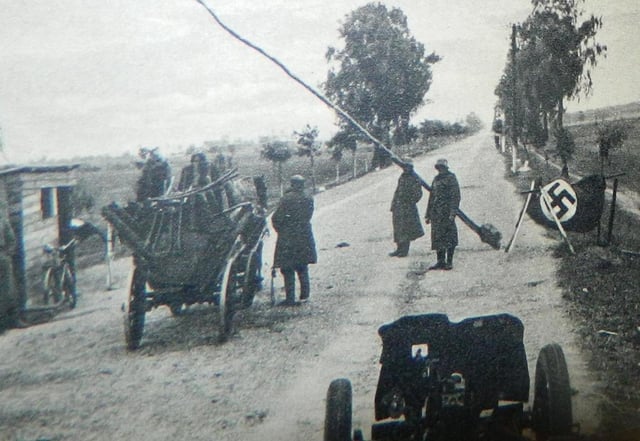 The new border between Nazi Germany and Soviet Union from September 1939 to June 1941, somewhere in the occupied territory of Poland
